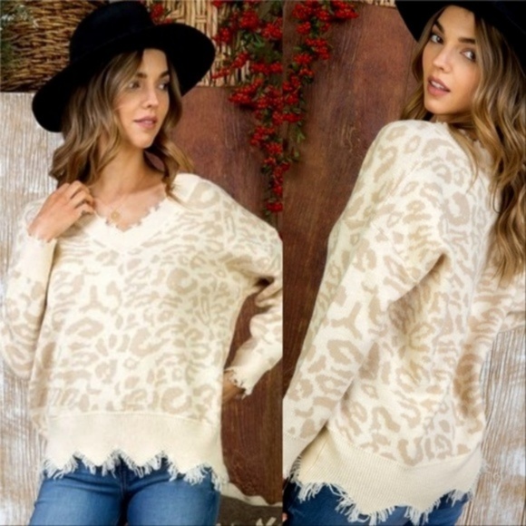 Tops - Cream Leopard Print Shirt